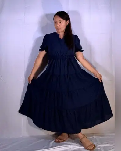 PRETTYGARDEN Black Puff Sleeve Maxi Sundress with Mandarin Collar