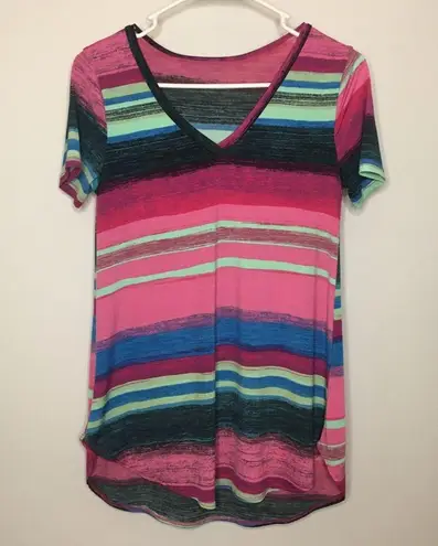 Pink Mint Blue Striped V