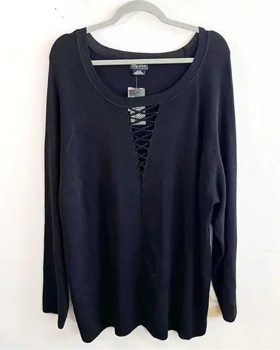 City Chic Sweater Black Criss Cross Long Sleeves Knit Sz 22 (XL) NWT