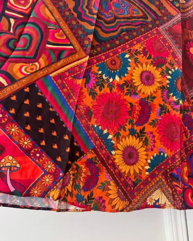 Farm Rio Mixed Prints Satin Slip Midi Skirt, Size S