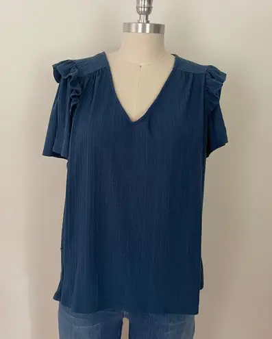 W5 Teal Blue Ruffle Sleeve Top