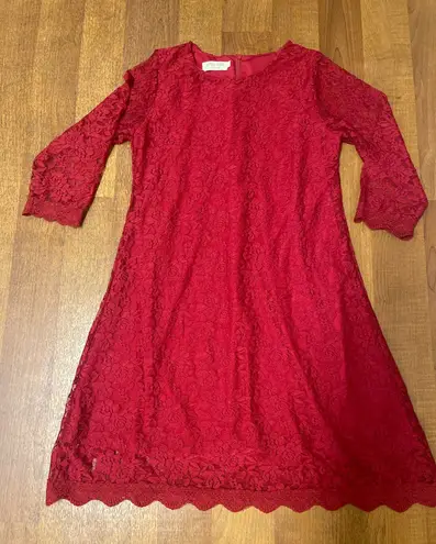 Elegant Red 3/4 Sleeve Crew Neck A