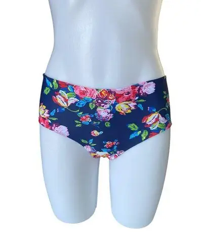 Women's dark blue floral hipster bikini bottom swimsuit size medium summer