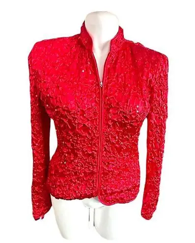 Scarlett Nite Women's Popcorn Sequin Jacket Long Sleeve Blazer Glitter Front Zip Red Size undefined