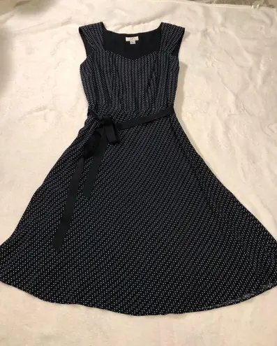 Loft  polka dot midi dress, sleeveless, with belt, women size 4