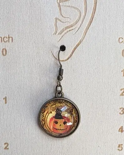 Vintage Pumpkin Witch Hat Earrings Orange