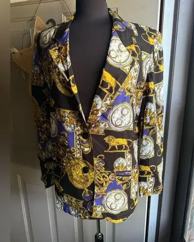 Vintage Patina International lions of time motif oversized blazer, size small Gold
