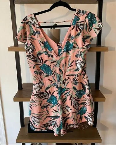JUNE & HUDSON Palm Printed Romper Pink