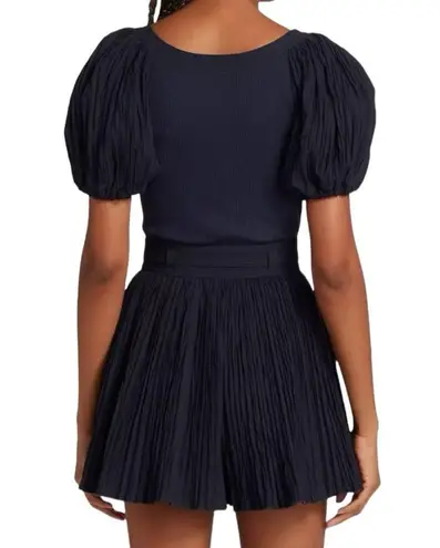 Ulla Johnson Vinny Belted Puff-Sleeve Romper Cotton blend Navy Sz 16