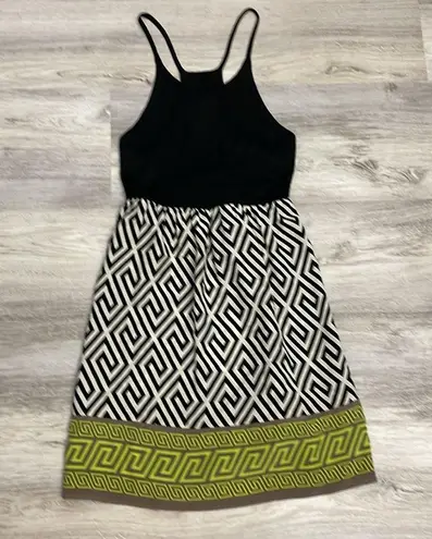 Alice & Trixie Black, White & Green 100% Silk Sleeveless Dress Size XS