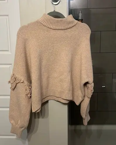 Happily Grey Brown Cropped Fringe Sweater