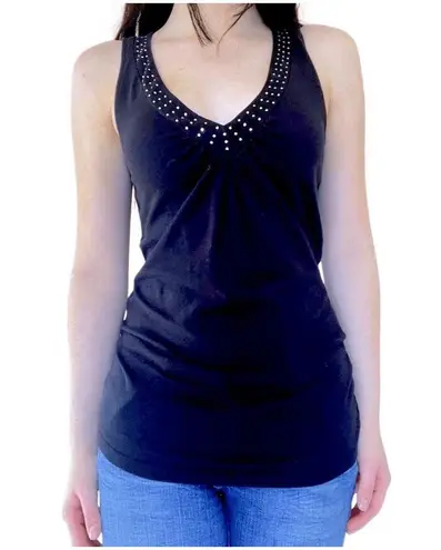 Cotton Express Express Top Womens Black Tank VNeck Studded Rhinestone Sexy Streetwear