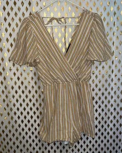 Trixxi  Striped Flutter Sleeve Faux Wrap Tie Romper Yellow jumpsuit Size S