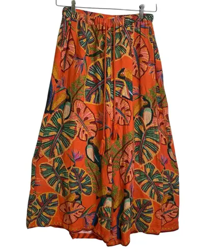 Farm Rio Birdie Wide Leg Pants Womens Medium Orange Tropical Birds Relaxed
