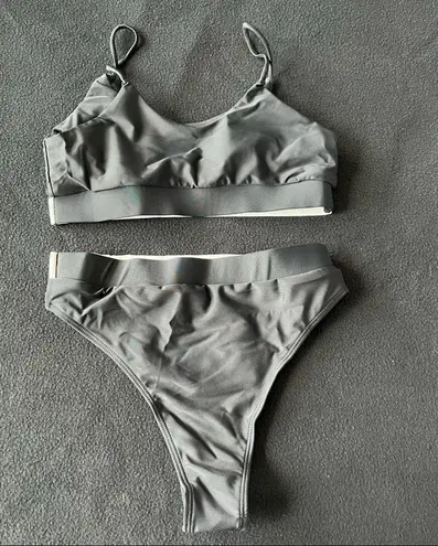 Boutique emma bling trim high waist swimsuits set black