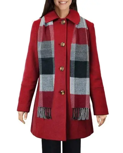 London Fog Women's Peacoat Size Small Red Wool Blend Winter Coat Fringe Scarf