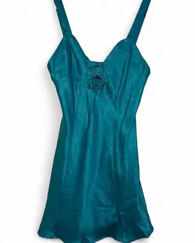 Sleep Solutions teal silk slip dress or nightgown with bow detail size M Size M