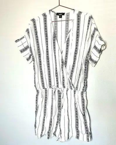 Fifteen Twenty Women's White Surplice Wrap V-Neck Striped Romper Size Large