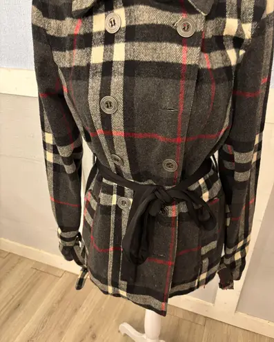Rue 21 Women’s Peacoat Plaid Coat SZ Small Wool Polyester Blends Big Buttons
