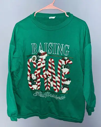 Vintage Russ Sportswear Christmas Sweatshirt Raising Cane Bears Green Size L