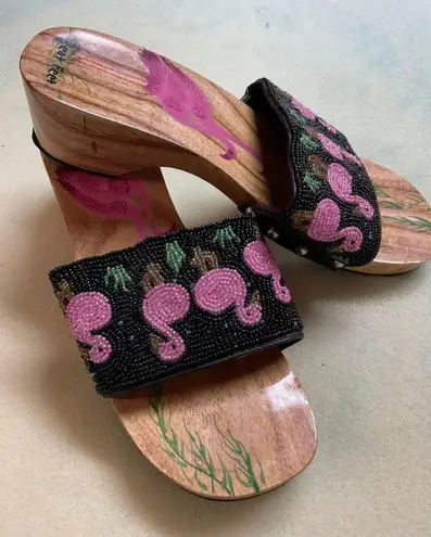 Flamingo NWOB Beat Feet Beaded Wooded Slides 8