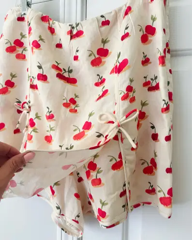 Farm Rio Cherry Print Linen Blend Skort, Size XL