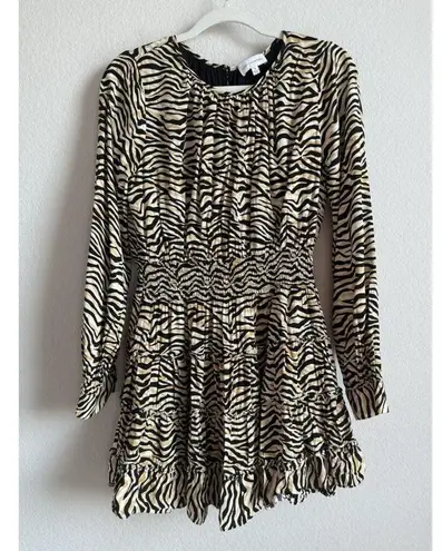 Lost + Wander Can’t Be Tamed Animal Print Mini Dress Smocked Waist Womens Size M