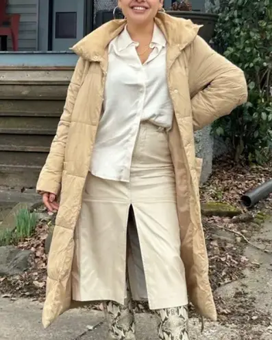 Ellen Tracy Camel Pillow Cowat SMALL Puffer Warm Quilted Trench Designer $296