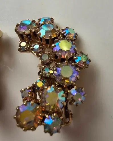 AB Rhinestones ear crawler Gold Tone metal clip on Vintage Statement Earrings