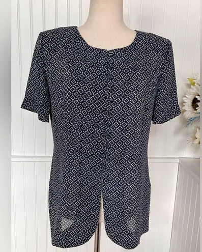 Leslie Fay Blue Polka Dot Diamond Pattern Blouse β Size 8P