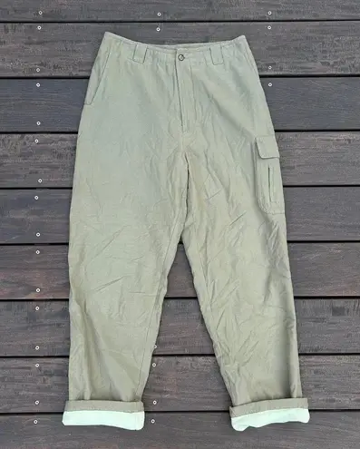 Olive Green L.L.Bean Outdoors Cargo Pants w/ Slime Green Fleece Lining Size 28