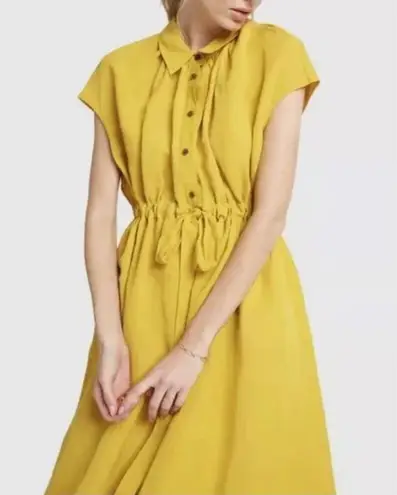 CO Women's Yellow Goop Fluid Linen Sleeveless Button Front Midi Dress Size Small