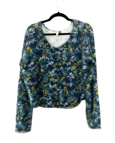 ANTHROPOLOGIE Pilcro Confetti Cropped Fuzzy Faux Fur Sweater Blue Sz M Size M