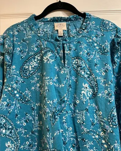 st. john's bay  Women’s Crew Neck Long Sleeve Teal Floral Blue Blouse Size XL