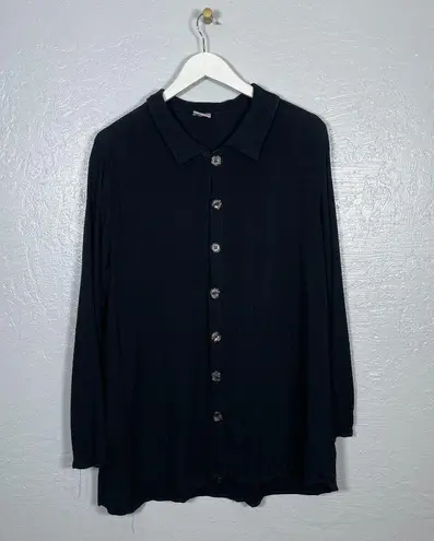 CP Shades Women L Black Rayon Blouse Long Sleeve Button Front Collar Oversized