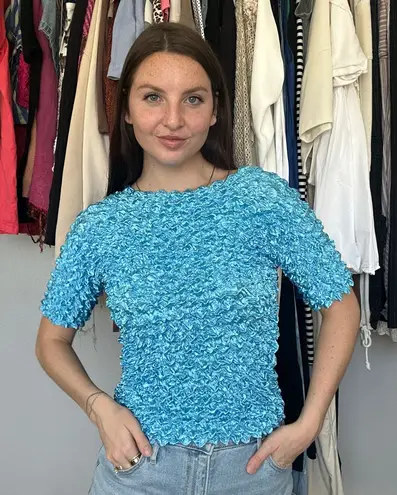 Y2K Popcorn Top – Shiny Sky Blue