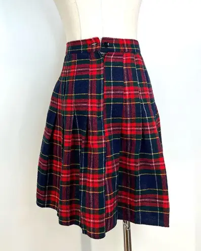 Vintage Plaid Mini Skirt Red Tartan Pleated Preppy Size XS