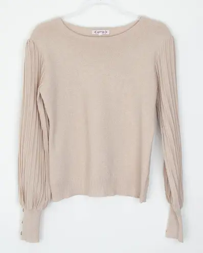 Nanette Lepore  Womens Metallic Pleated Balloon Sleeve Sweater Size M Cream Gold - Image 1