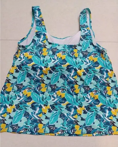 L.L.Bean  Tankini Swim Top Sz16 Blue Yellow Floral Size Tag Remove Use Measurement