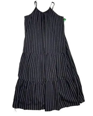 *New DIP Linen Blend Womens Sundress Womens XL Black Stripe Tiered Lined Dress