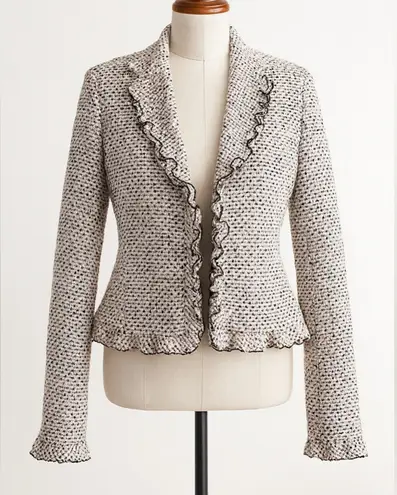 Vintage Y2K BIGIO Women's Pink Tweed Ruffle Snap Button Blazer Jacket sz 12 USA