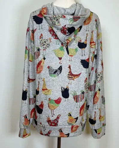 L.A. Soul Colorful Chicken Print Pullover Hoodie Soft Cozy Women’s Size Medium Red
