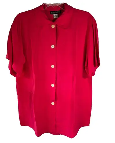 Harold's 100% Silk Blouse Hot Pink Short Sleeve Business Casual Women's Size M Size M
