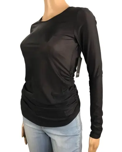 LANSTON Sheer Mesh Rushed Top Women S Black Goth Romantic Athletic Chick NWT