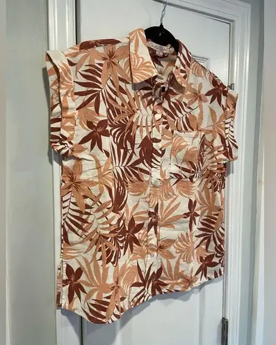 NWT Coastal Comfort Size S Pink Tropical Linen Short Sleeve Button Down Shirt
