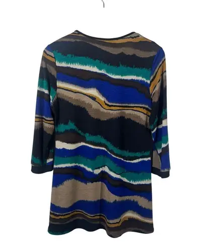 Bali Top Women Size M Blue 3/4 Sleeve Black Blue Art to Wear Vintage Tunic Wave