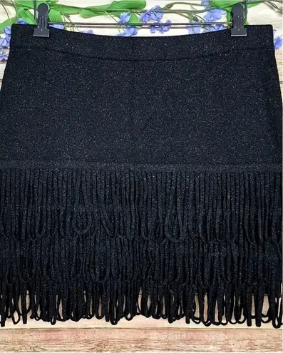 Endless Rose Anthropologie Sz L Black Metallic Loop Fringe Mini Skirt & Tank Top