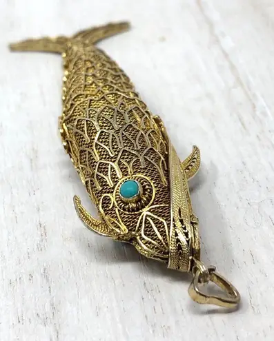 Antique Koi fish pendant, Art Deco 1930s Gold