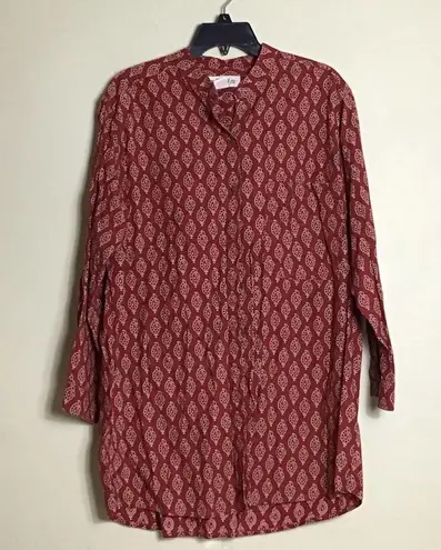 Orvis Long sleeve pattern button up band collar long sleeve Tunic shirt Sz. LRG