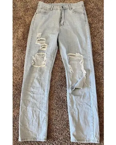 SheIn Lot Of 2  ~ Medium/Light Wash Ripped/Distressed Wide Leg Jeans ~ Size Large